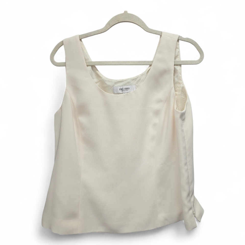 Jones‎ Studio Separates Cream Pleated Sleeveless Structured Top Size 14 Side Zip